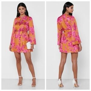 NWT TED BAKER Metropolis Floral Cocktail Pink Orange Mini Dress Sz XXXL